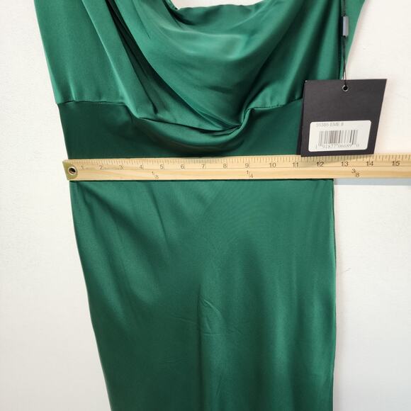 Mac Duggal Satin Maxi Dress Formal Prom Gown Size 8 Emerald Green One Shoulder - Picture 15 of 16